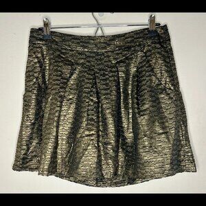 GAP Metallic Gold & Black Steampunk Pleated Mini Skirt w POCKETS! Size 4 Petite